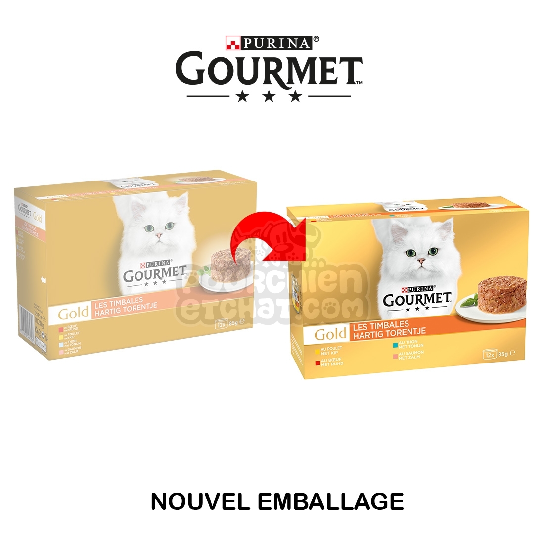 Boites pour chat timbales emincés viande et légumes - Gold